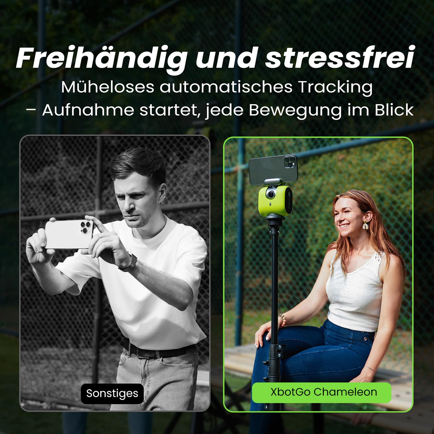 XbotGo Chameleon KI Team Sports Action Cam 4K 60FPS - Automatisch Verfolgen Fußball und Basketball, Freihändige Action Kamera für Sport, Live-Streaming, Kein Abonnement, mit iOS&Android (Lemon Green)