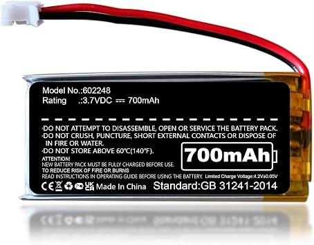 Nzzz 700mAh 3.7V 602248 Battery with 2 Wires JST PH2.0mm Connector 602248 High Temperature Resistant Battery for Speaker and Wireless Device NiMH