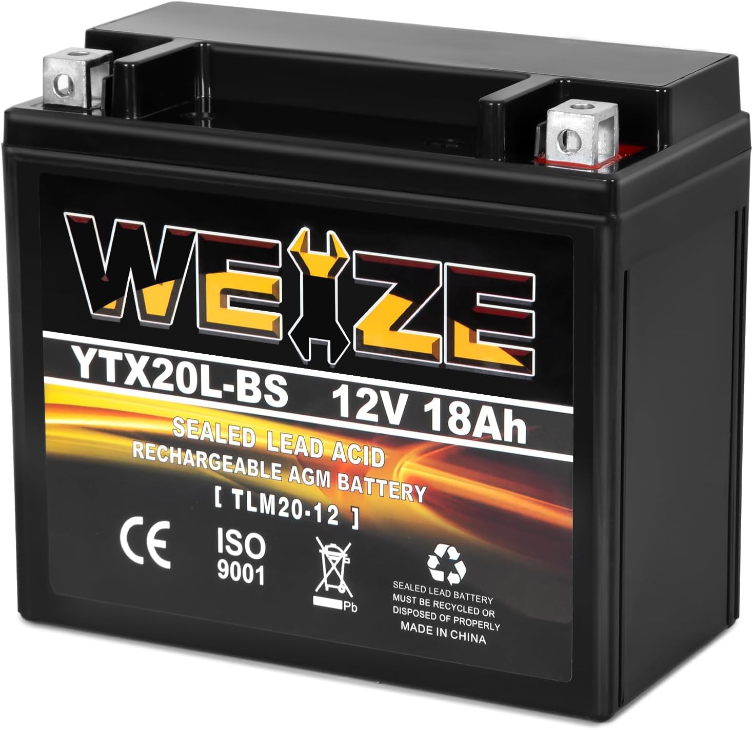Weize YTX20L-BS High Performance Power Sports- Maintenance Free - Sealed AGM Battery ETX20L BS For Motorcycle ATV UTV snowmobile