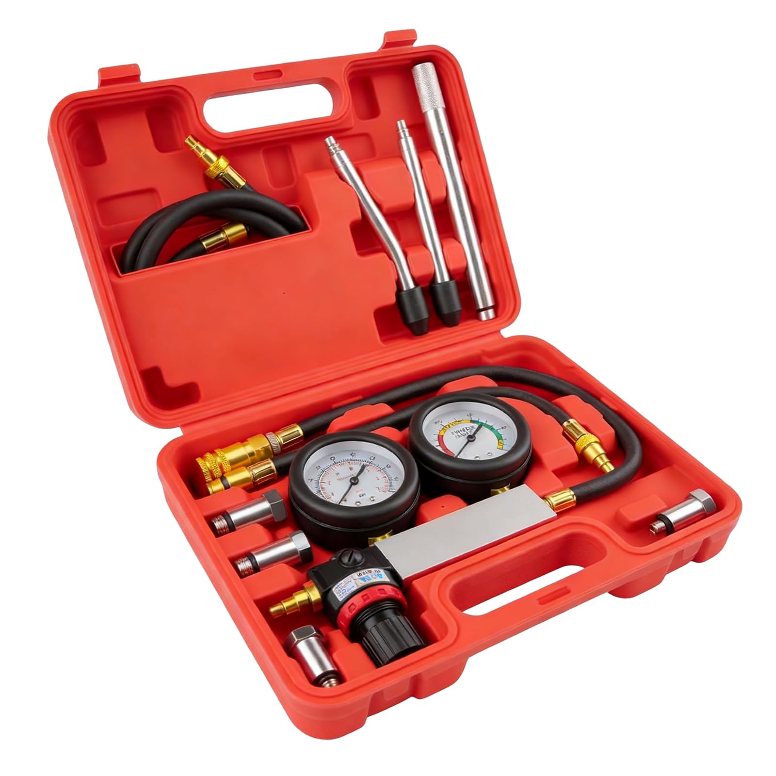 Kit di test di perdite cilindrici per auto, tester di compressione, tester di perdita di pressione, test perdite, doppio manometro, misurazione della pressione cilindrica, tester per test di pressione