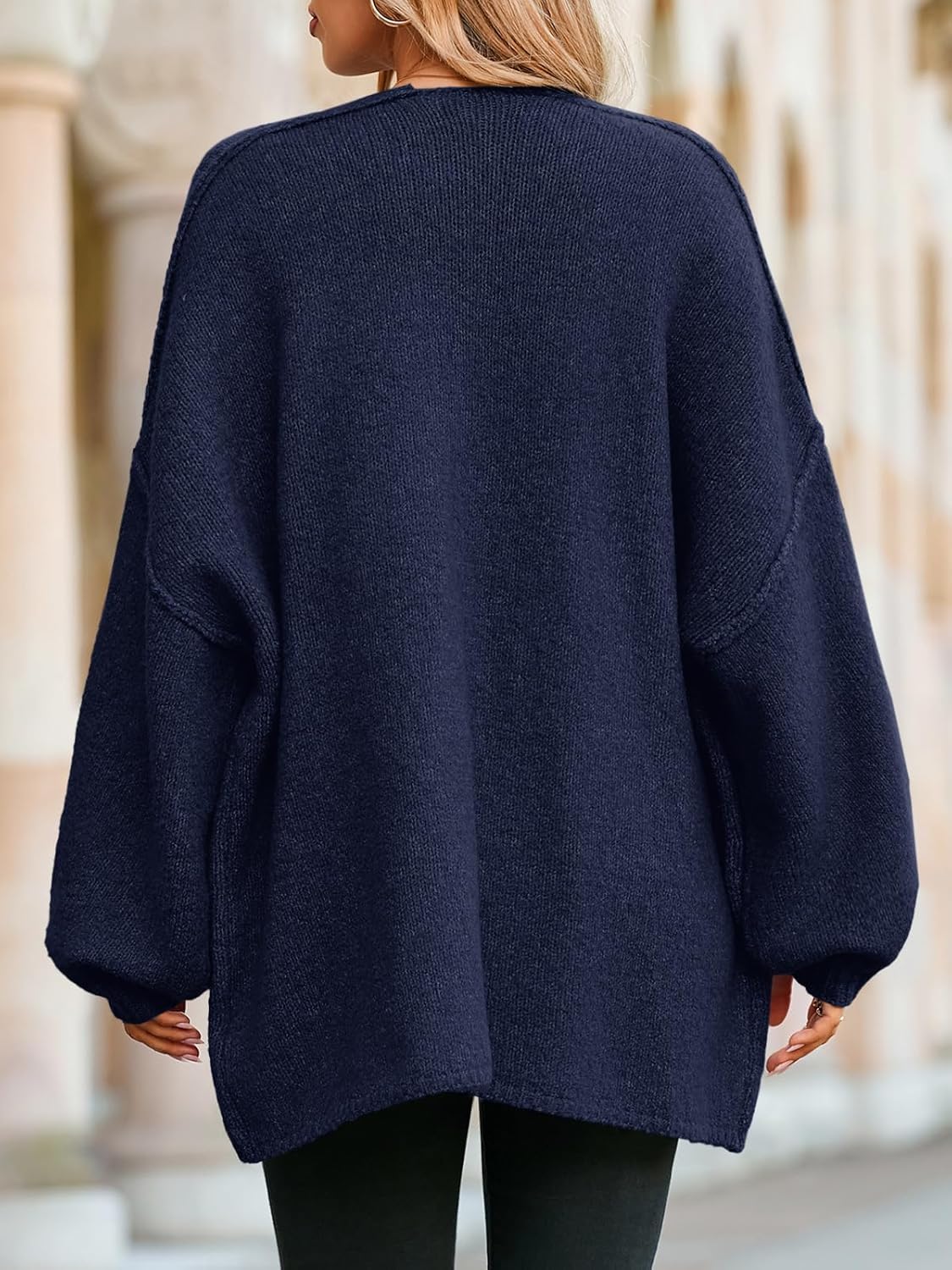 Saodimallsu Womens Oversized Cardigan Sweaters Open Front Chunky Knit Casual Long Lantern Sleeve Fall Sweater Coats - Image 5