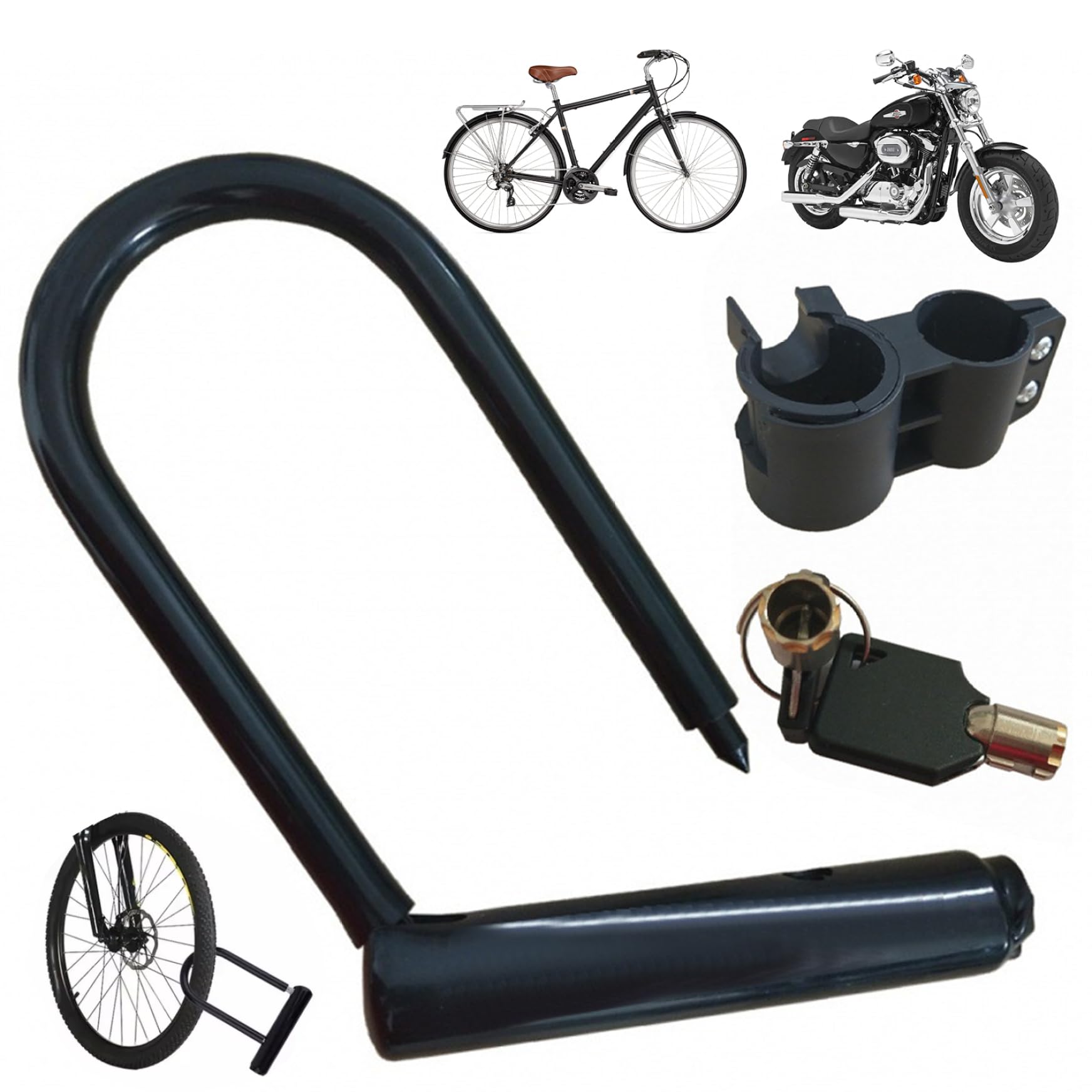 Lucchetto a U per Bicicletta, Robusto, antifurto, in Acciaio, con Chiavi e Staffa di Montaggio per monopattini elettrici, Mountain Bike, Bici da Strada, Porte, Serrature.