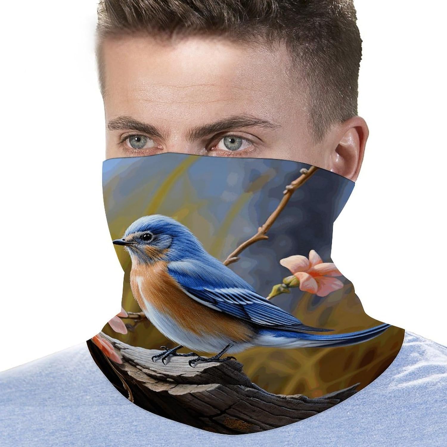 Multi-Use Double Sided Eastern Bluebird Print Neck Gaiter Face Cover Scarf, Breathable Cooling UV Sun Protection Face Mask, Soft Bandana Head Wrap Headwear for Men Women Outdoor