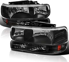 SPEC-D TUNING Black Housing Clear Lens Headlights + Bumper Lights Compatible with 1999-2002 Chevy Silverado 2000-2006 Tahoe Suburban, Left + Right Pair Headlamps Assembly