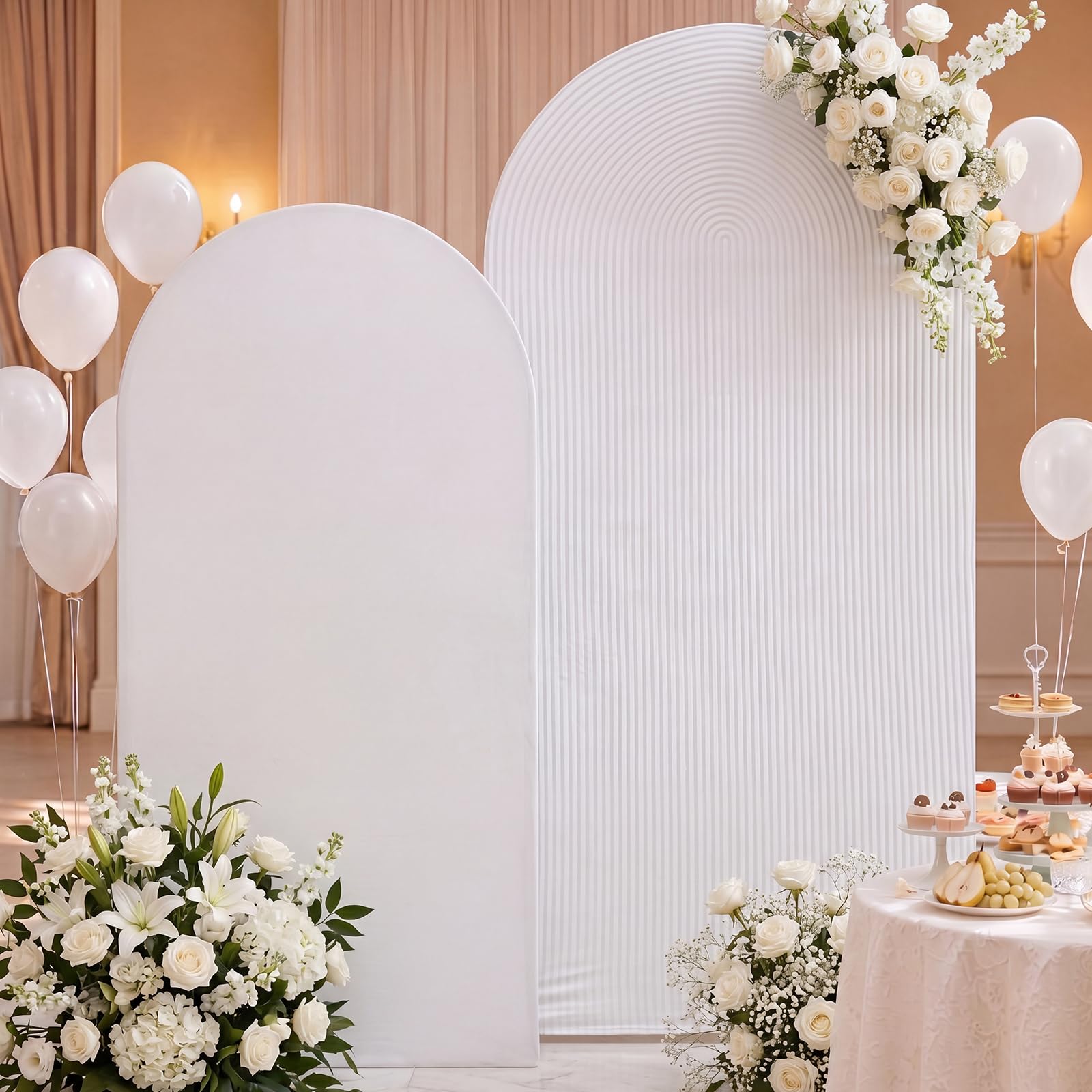 2 Set Wedding Arch Cover White Ripple &amp; Solid Color Stretchy Backdrop Cover