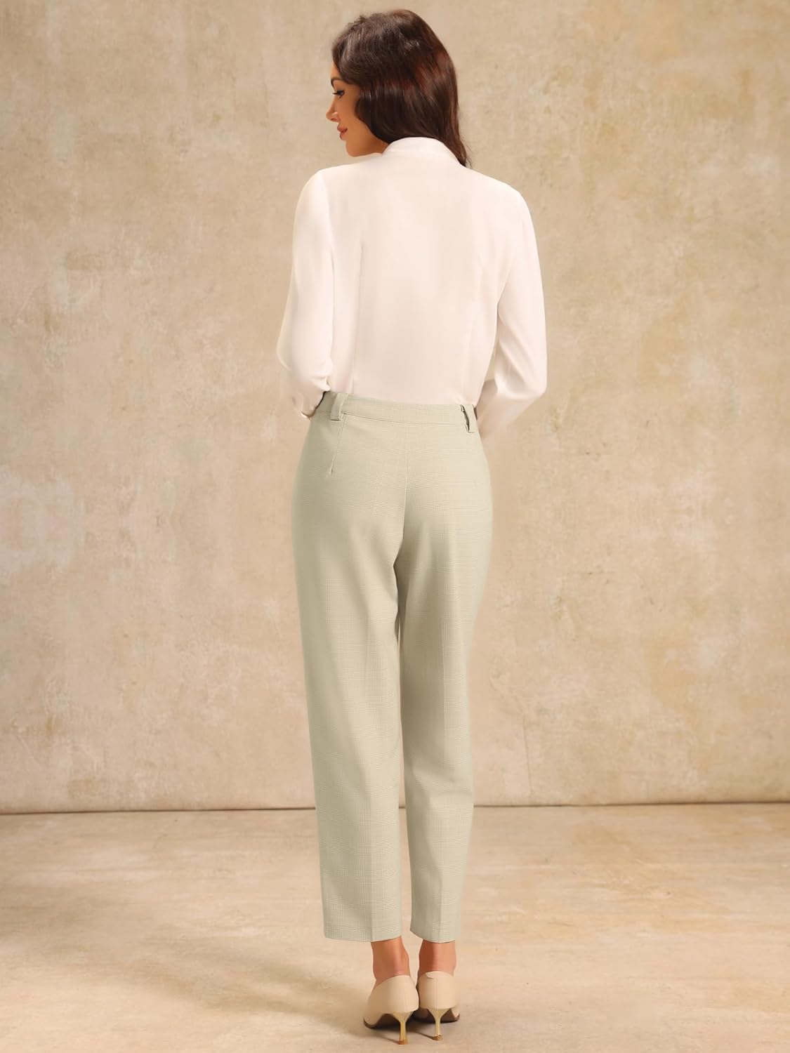 Women's Plaid Work Pant Vintage Houndstooth Tartan Straight Long Trousers - Image 5