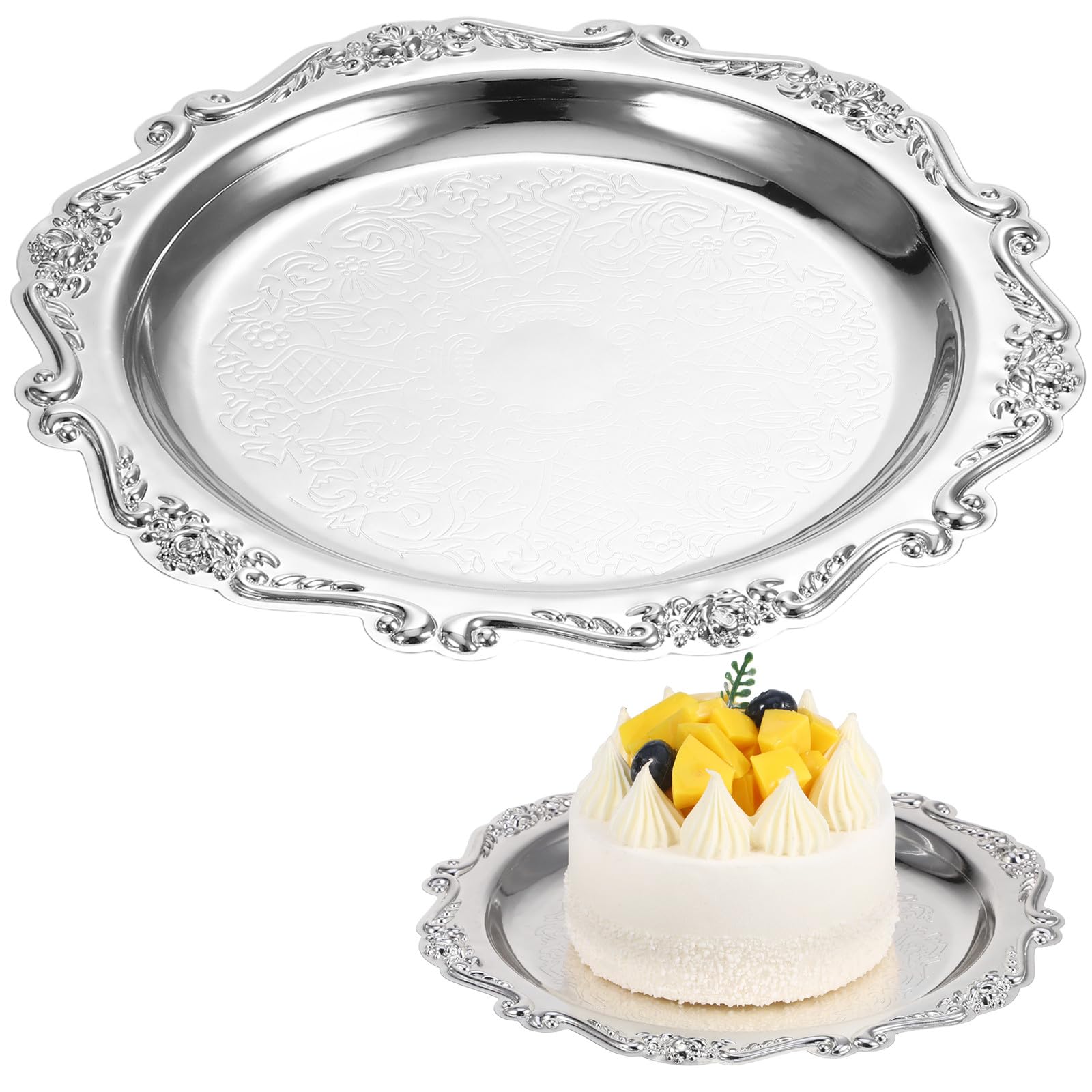 NOLITOY Silver Serving Tray: Snack Serving Platter Dessert Tray 20cm / 8inches Fruit Dish Jewelry Display Plate for Home Party