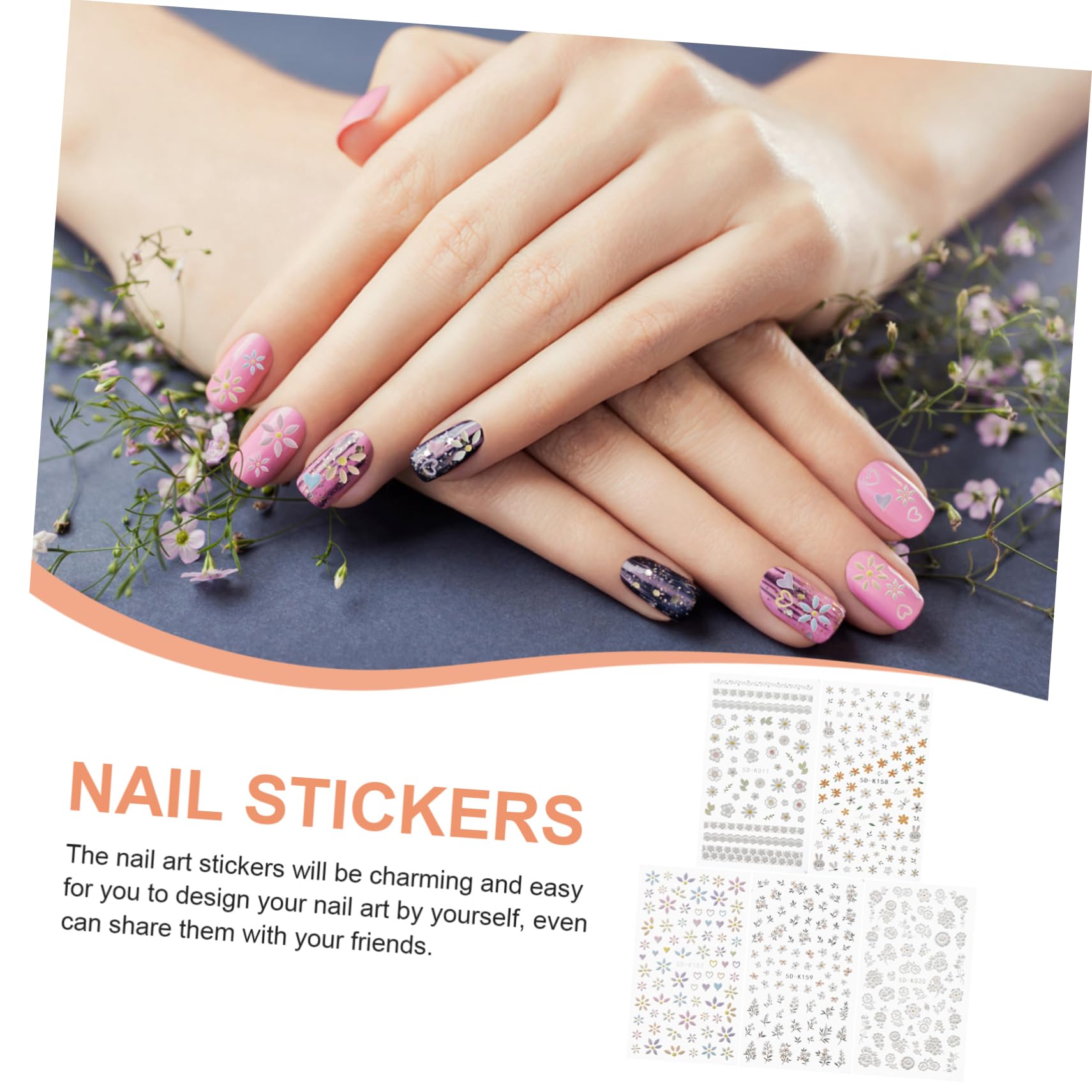 FRCOLOR 3 Set Di Adesivi Per Unghie in Rilievo Alla Moda Decalcomanie Per Nail Art Floreali A Forma Di Margherita Per Forniture Per Manicure A Casa 5 Fogli*3