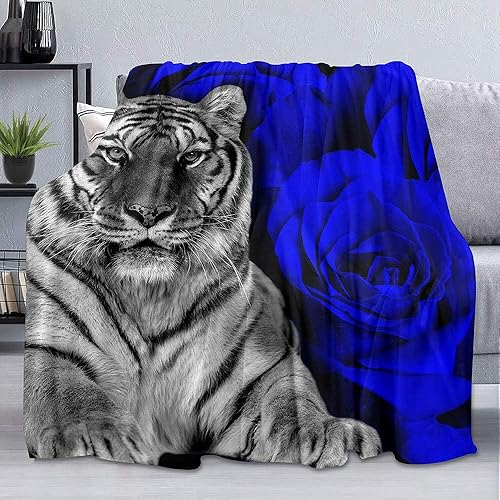 LUVIVIHOME Manta individual de tigre blanco y negro, manta de franela de franela de felpa suave y mullida para cama, sofá, 60 x 80 pulgadas
