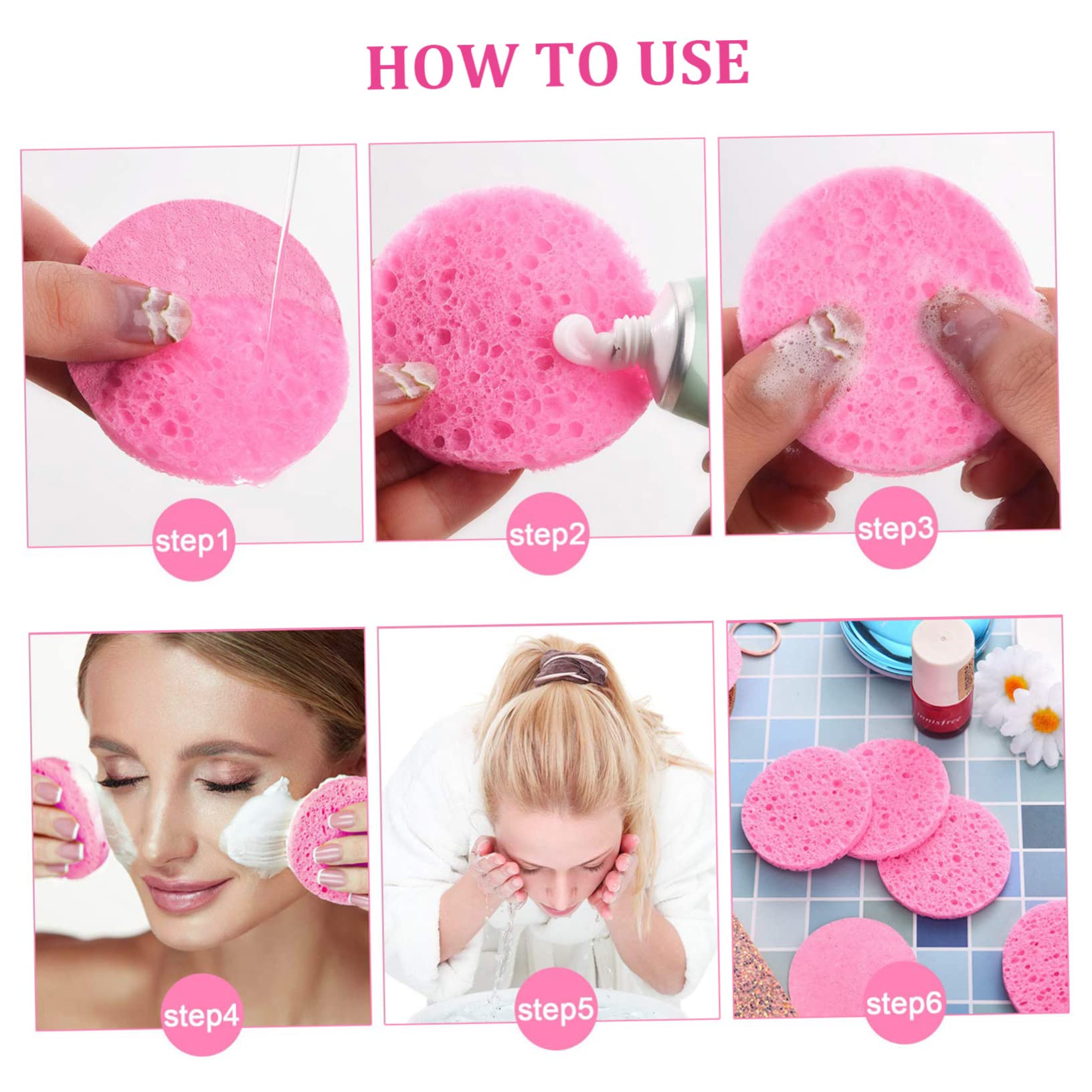 FRCOLOR 100piezas Esponjas Faciales De Celulosa Redondas Pack De Unidades Para Limpieza y Desmaquillado Suaves y Efectivas La Exfoliación Diaria