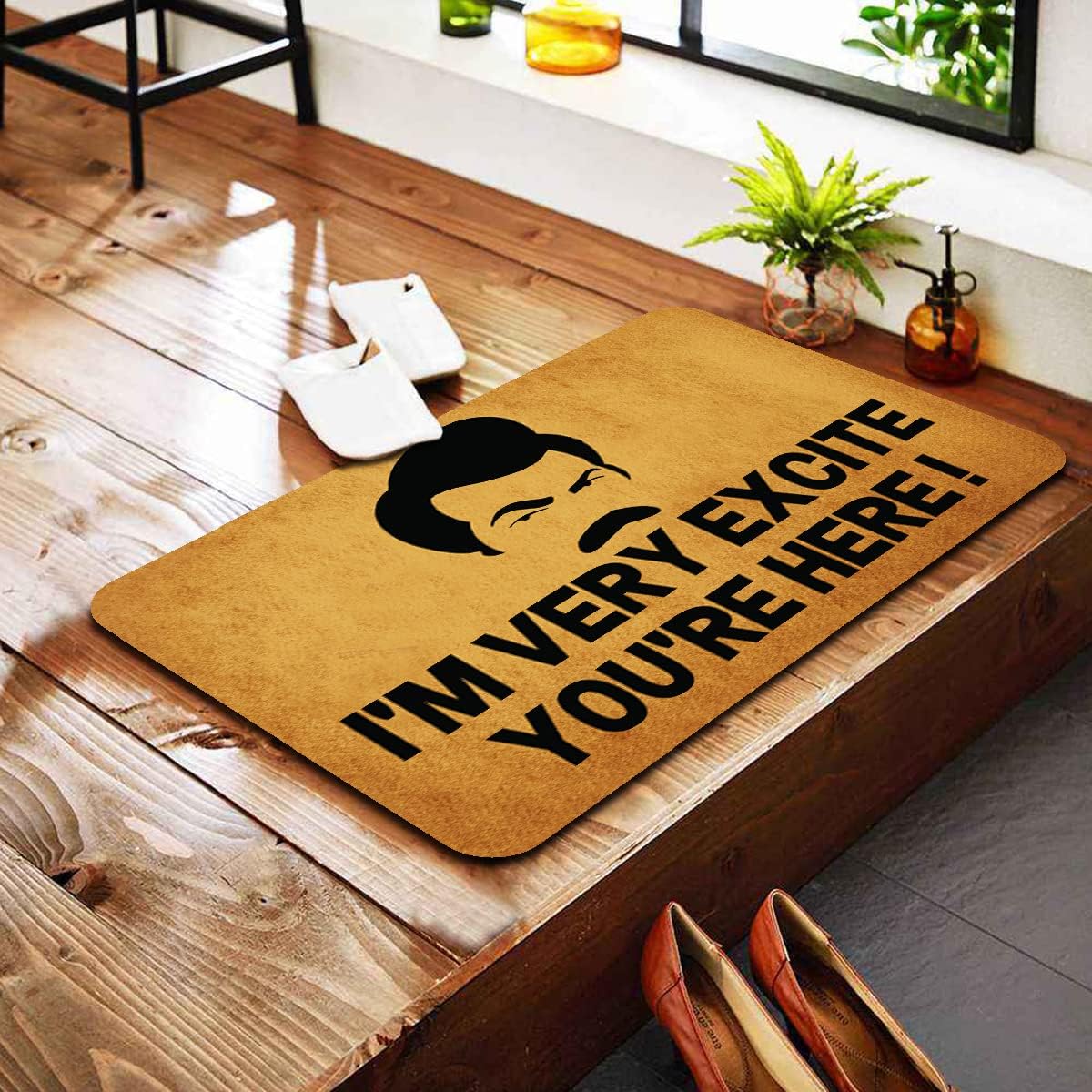 Funny Welcome Doormat for Entrance Way Indoor Front Porch Decor Rugs I'm Very Excite You're Here Personalized Home Decor Mat Anti-Slip Novelty Prank House Warming Gift Mats 23.7"(L) x 15.9"(W)