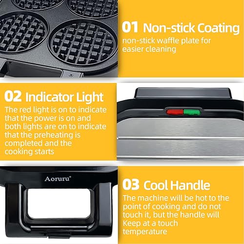 Miniatura 4 de Waffle Maker - Plancha para gofres belga antiadherente con luz indicadora de 1300 W, 4 rebanadas