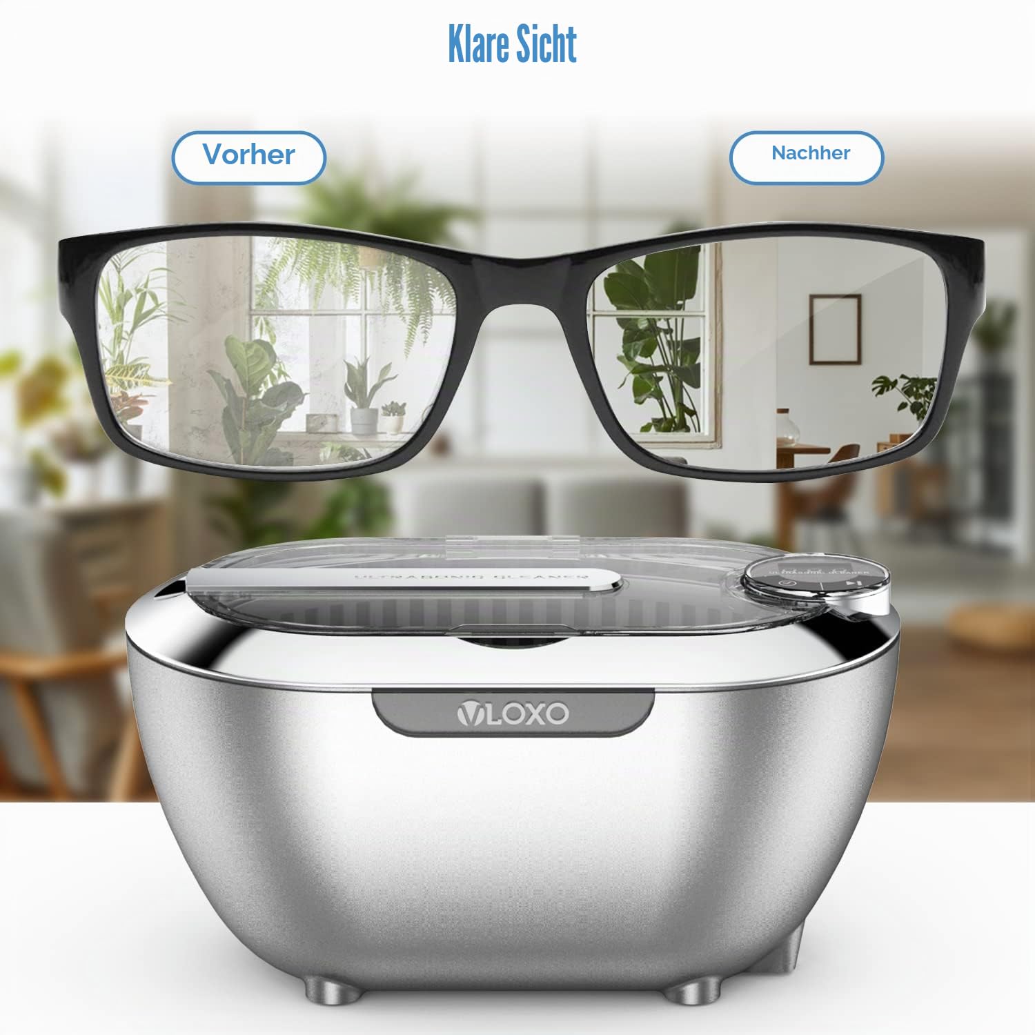 VLOXO Ultraschallreinigungsgerät 700ml Ultraschallgerät Brillenreinigungsgerät mit Digitalanzeige, Touchscreen und 5 Zeiteinstellungen Ultraschallbad für Uhren Schmuck Zahnprothesen Brille Silber