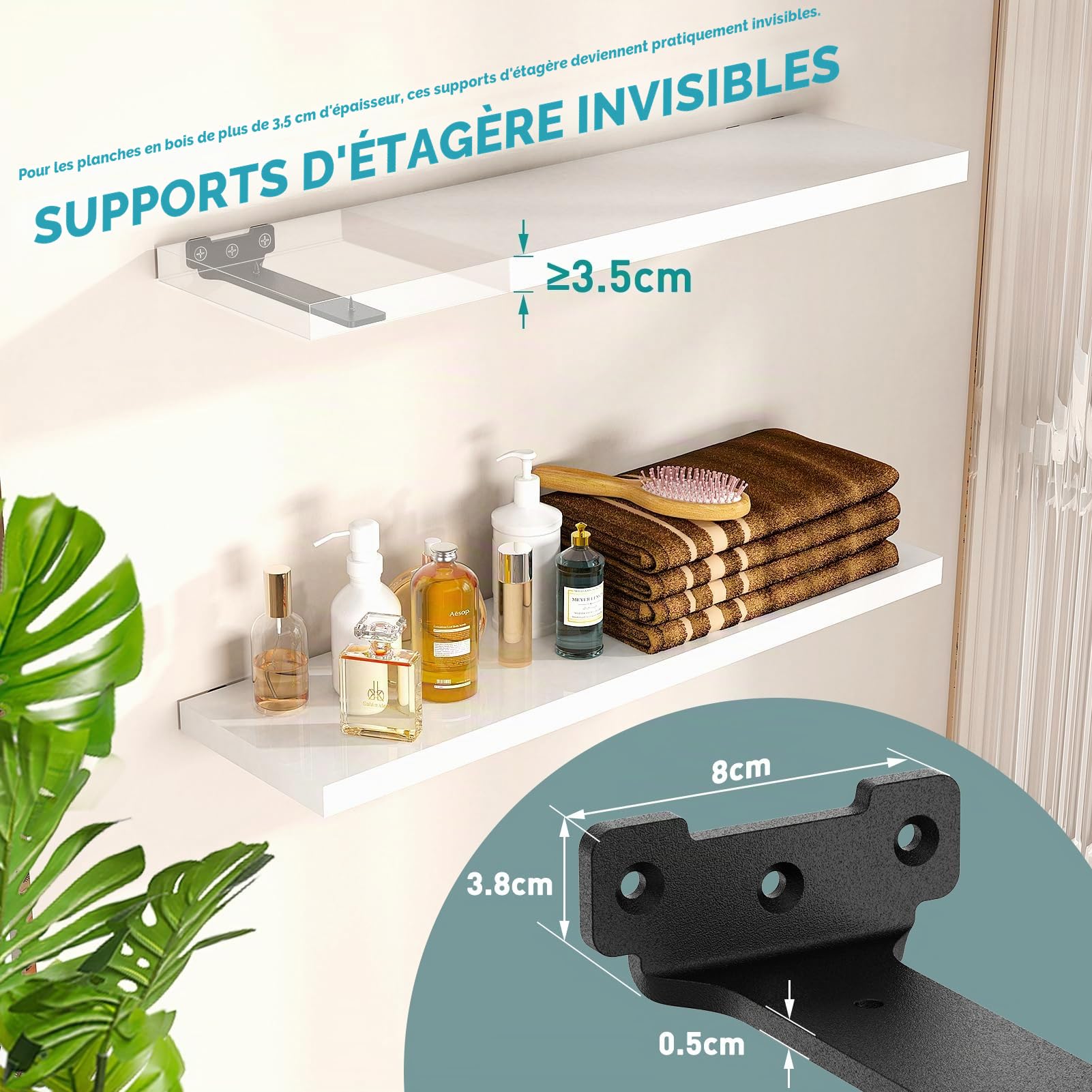 Yeabett Lot de 4 supports d'étagère en métal de 15 cm, avec vis, capacité de charge de 70 kg, noir