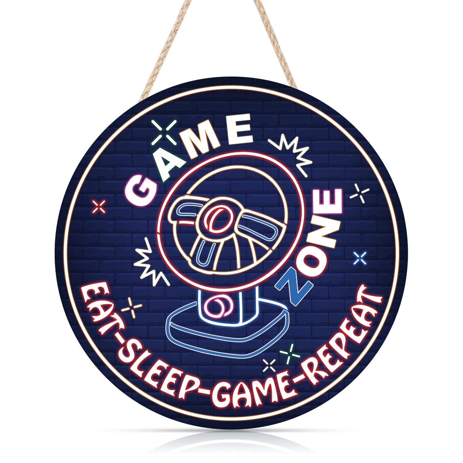 Photo 1 of HPNIUB Gaming Sign, Game Controller Room Wood Sign(12x12inch), Funny Gaming Door Hanging, Colorful Gamer Gift Accessories For Man Cave, Bar Pub, Boys Bedroom, Game Lovers Gift (04) Game Room Sign 4