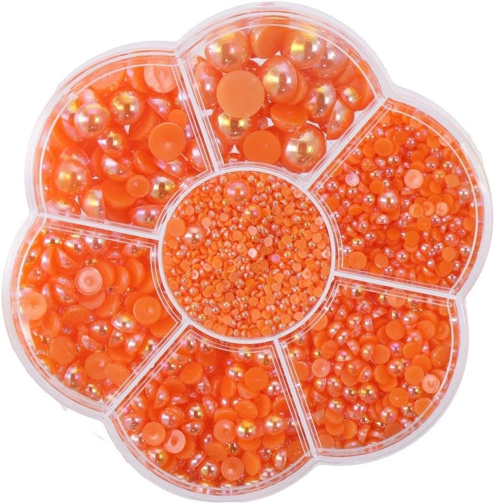5600 Pcs Half Round Pearls,Orange AB Flatback 7 Sizes Pearls for DIY Art Crafting,Jewelry,Making,Decoration