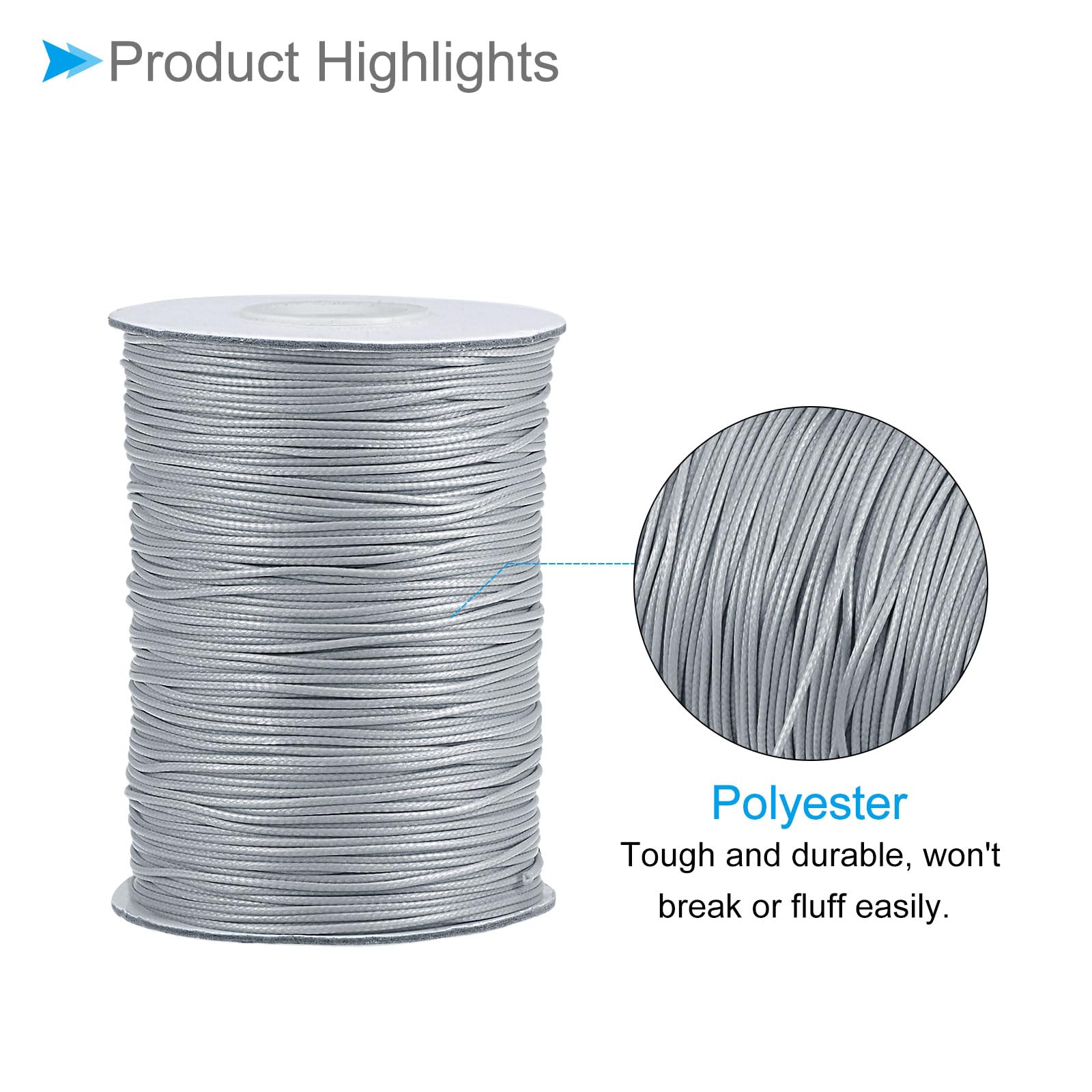 CoCud Waxed Polyester String Cord, 173 Yards 159m Length 1mm Dia, Soft Smooth Beading Thread Silver Tone - Image 4