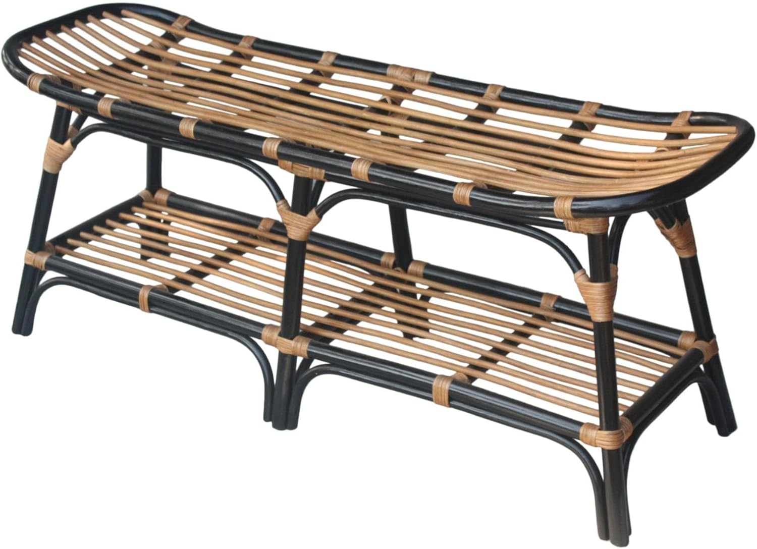 npd furniture and more New Pacific Direct Damara Rattan w/Shelf Bench, Black (2400037-B)
