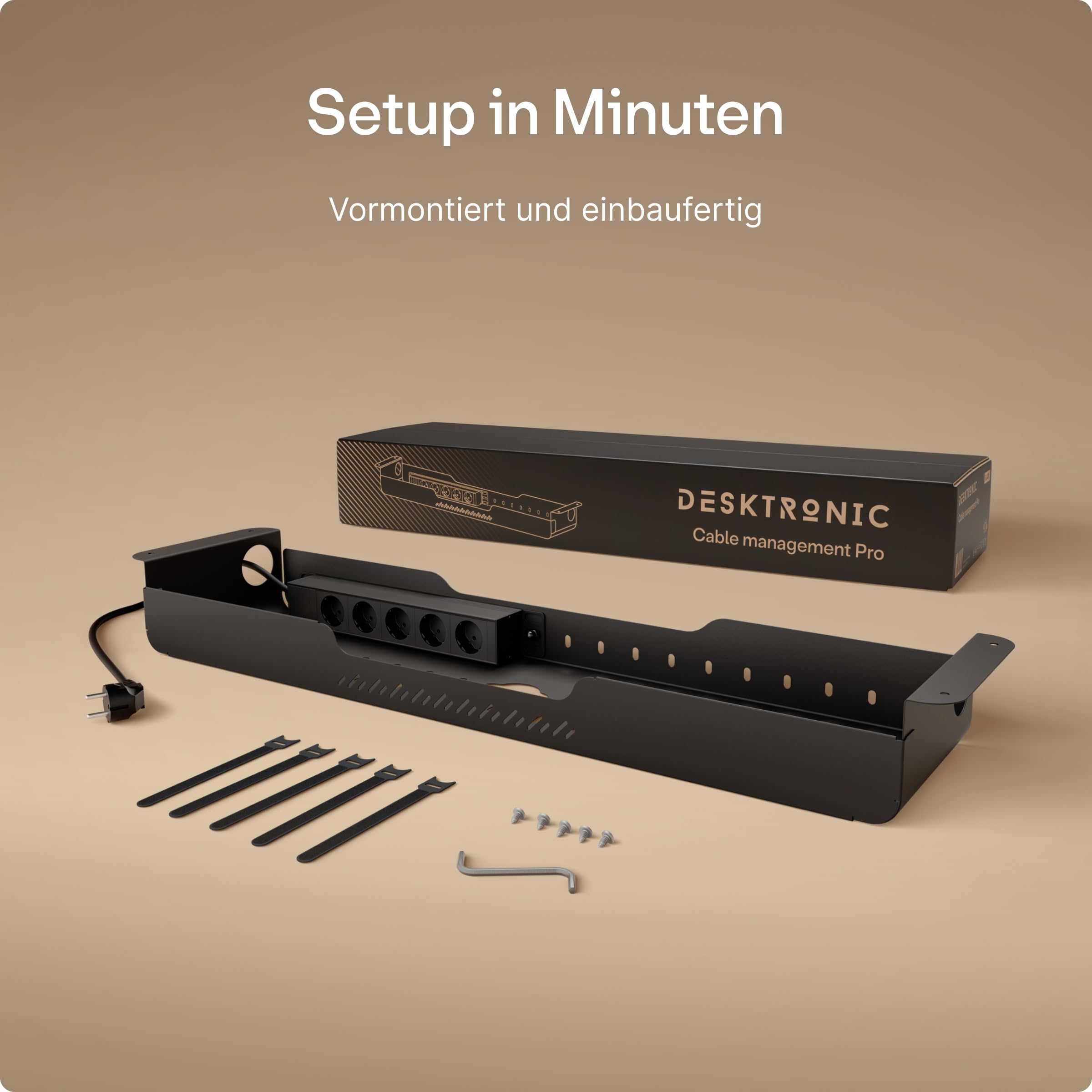 Cable Management Pro Untertisch-Kabelmanagement mit Steckdosenleiste, Stahl-Kabelorganizer mit magnetischer Abdeckung, belüftetes Design, einfache Montage