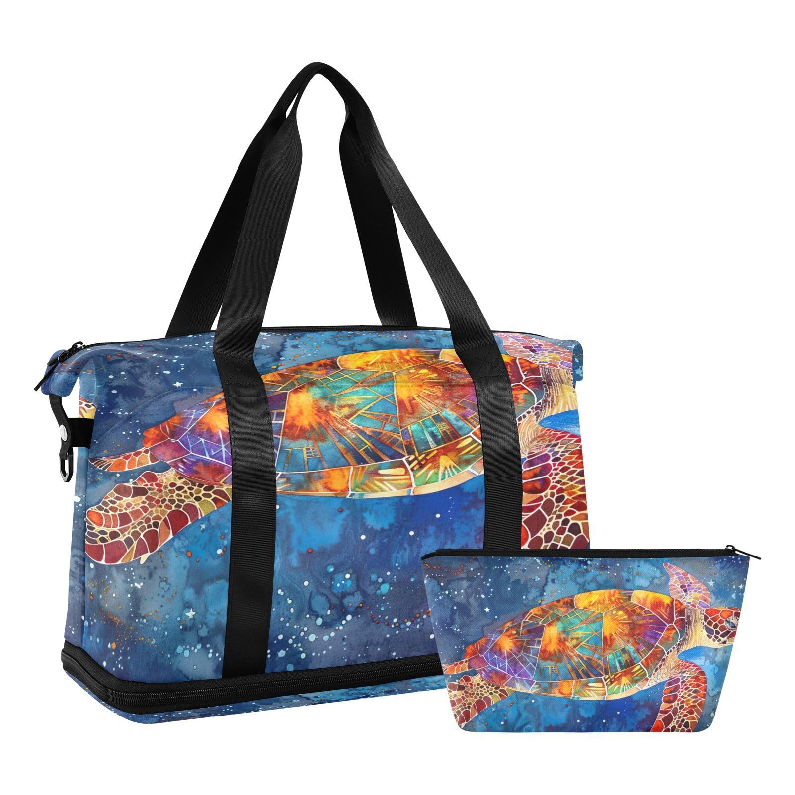 Coikll Sea Turtle Pattern Sports Gym Bag with Waterproof Dry Wet Pocket, Travel Duffel Bag for Women Men?Workout Bag Fits Yoga, Swimming