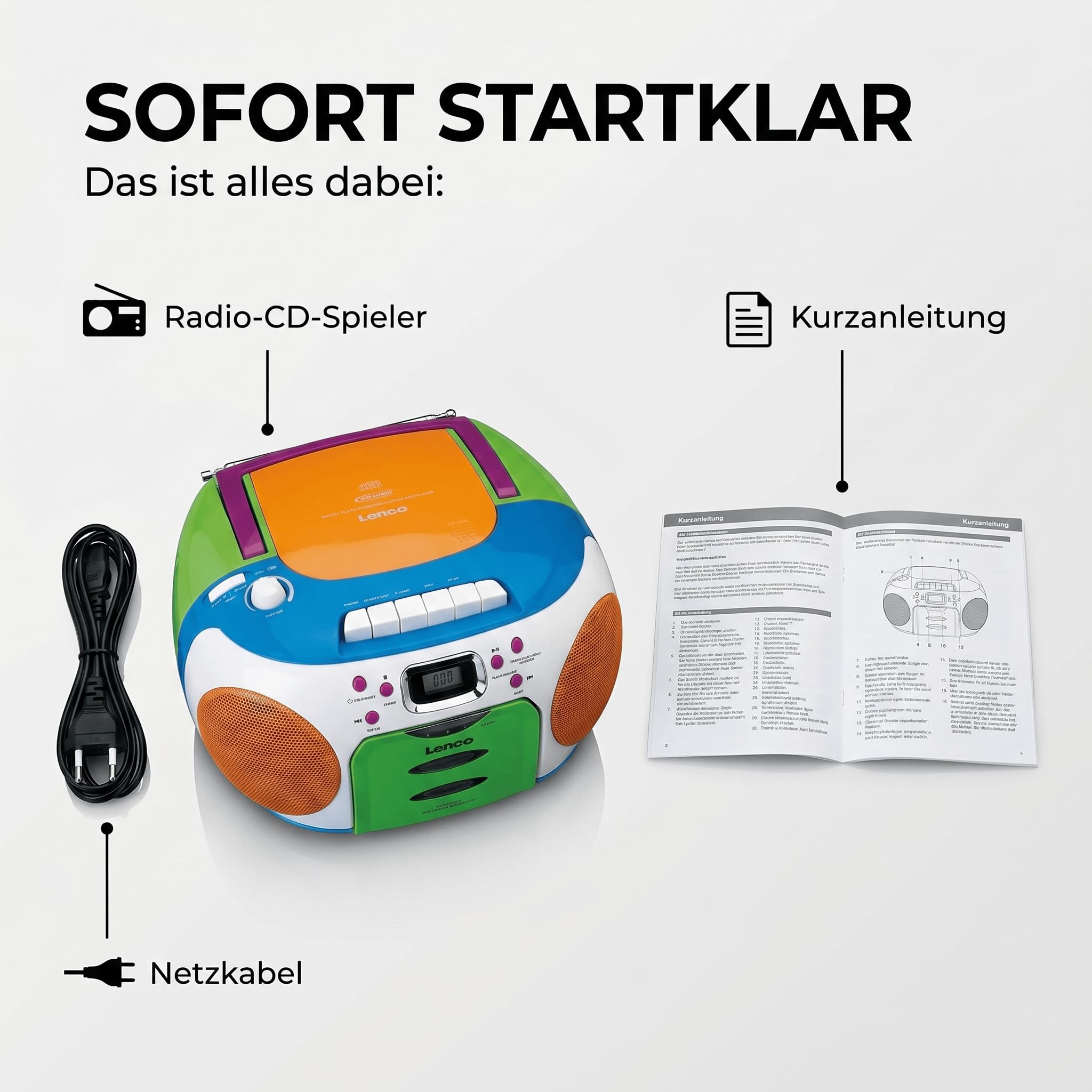 Lenco SCD-971 - CD Player - Radio CD Player - auch für Kinder - Tragbar | CD Spieler -Kinderradio - Kassettenradio mit CD - Kassettenspieler - Kopfhöreranschluss