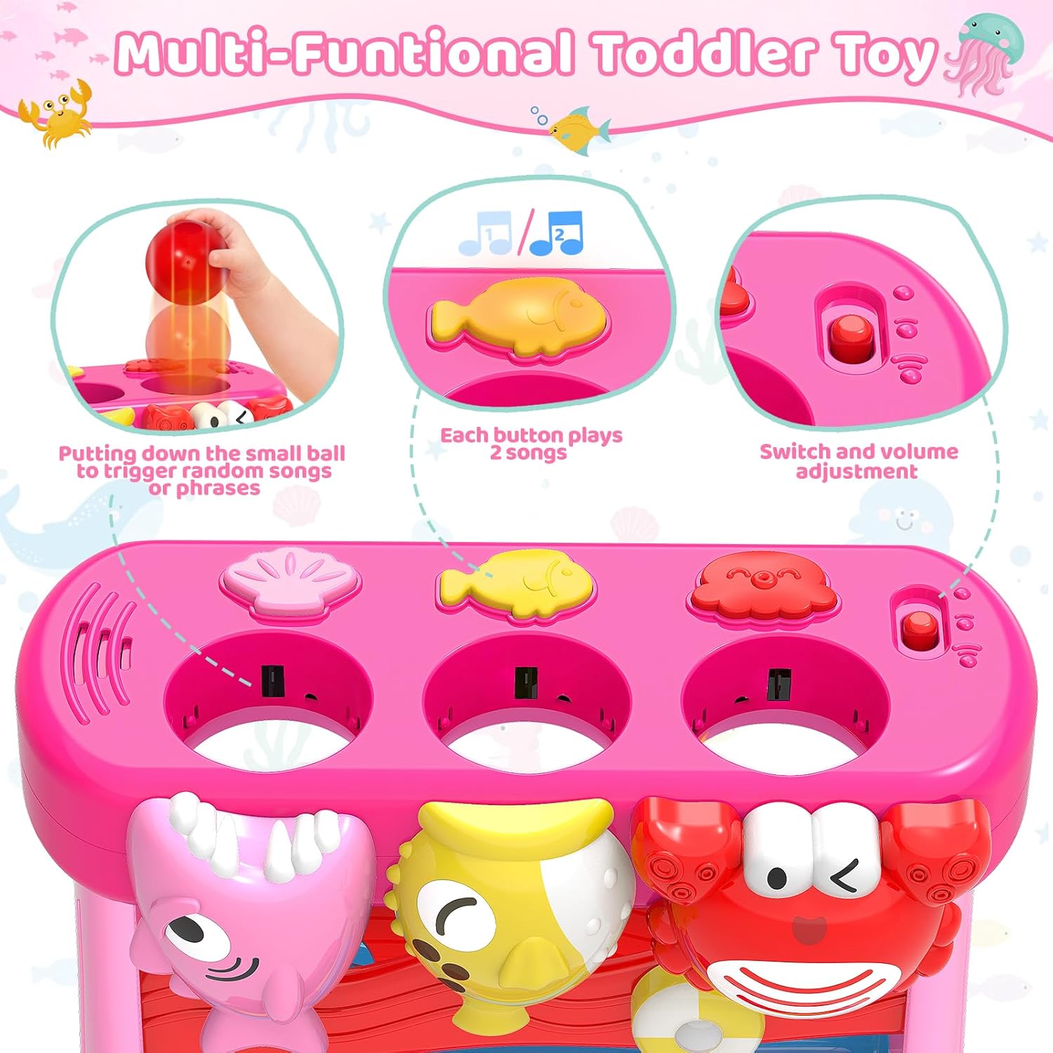 Musical Toys for 1 2 3 Years Old Toddlers Girls, Interactive Feeding Toy with Music & Balls, Montessori Education Toys for Baby 12-18 Months, Christmas Birthday Gifts for Aged 1-3 Year Toddler