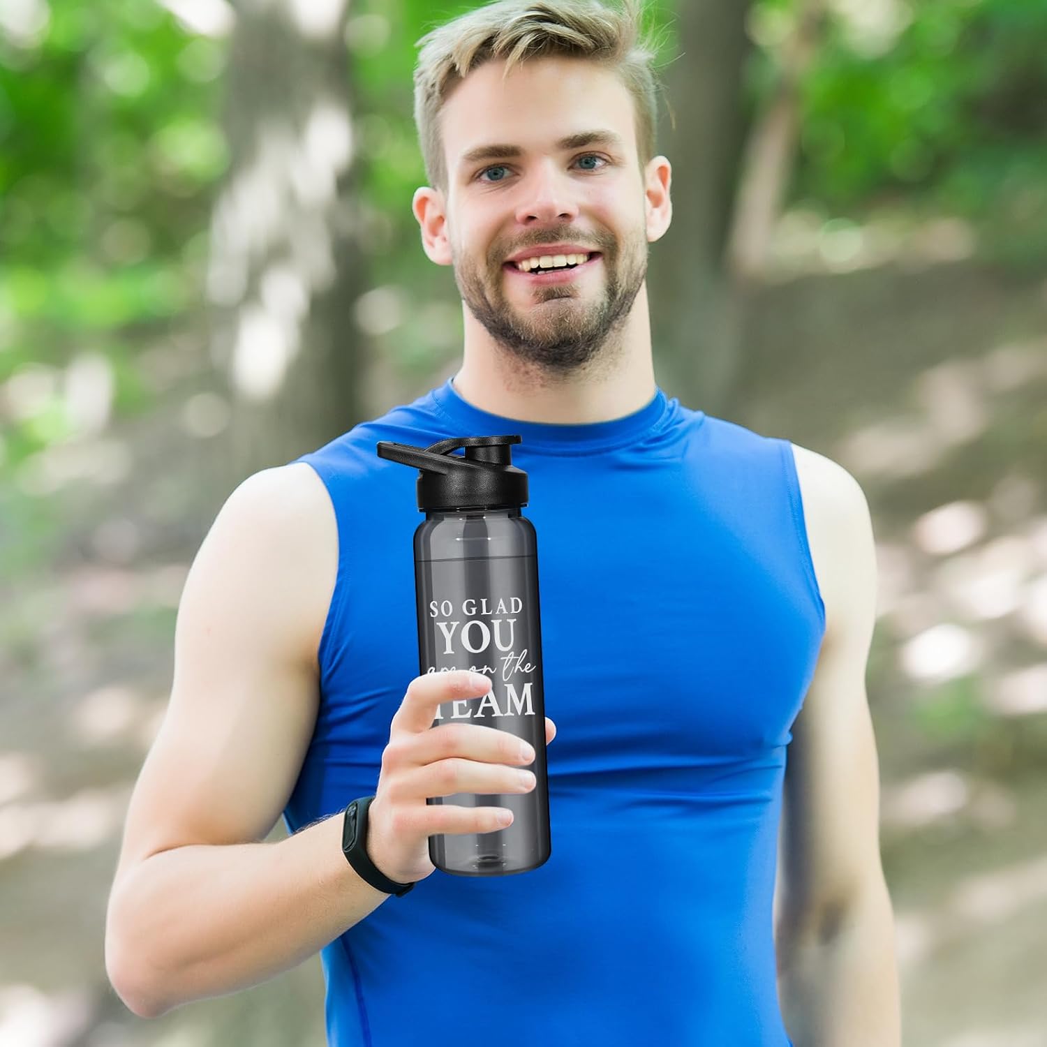 Lallisa 24 Pcs Employee Appreciation Gifts Thank You Bottles 12 Plastic 24 oz Sports Water Bottles and 12 Silicone Keychain Staff Inspirational Gifts Bulk for Volunteer Coworker Women Men