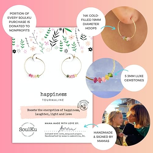 Miniatura 4 de SoulKu Gold Hoop Earrings For Women, 14k Gold Earrings with Rainbow Tourmaline, Delicate Jewelry for Women, Handmade Gift for Sister and Bestfriend
