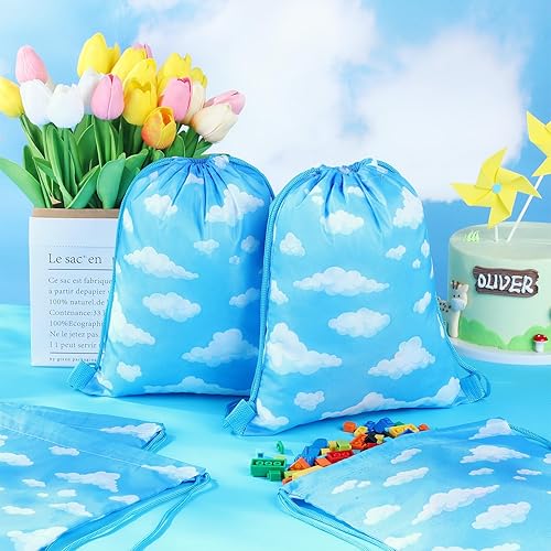 Miniatura 4 de Capoda 16 bolsas pequeñas con cordón, diseño de nubes blancas, cielo azul, nubes blancas, bolsas de regalo temáticas de cielo azul, con cuerda de