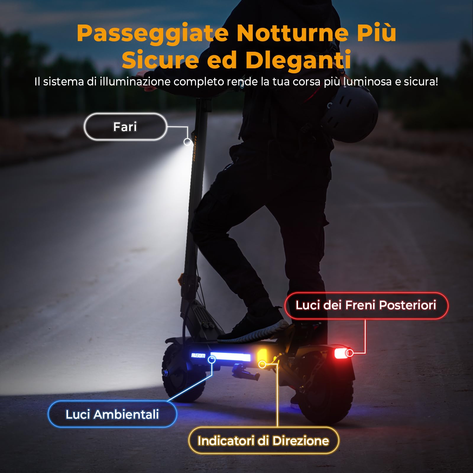 Monopattino Elettrico Ausom DT2 Pro, Batteria 23.4Ah 52V, Resistenza fino a 100-115 km, Pneumatici Da 10x3.0 Pollici, Monopattino Elettrico Adulto Pieghevole