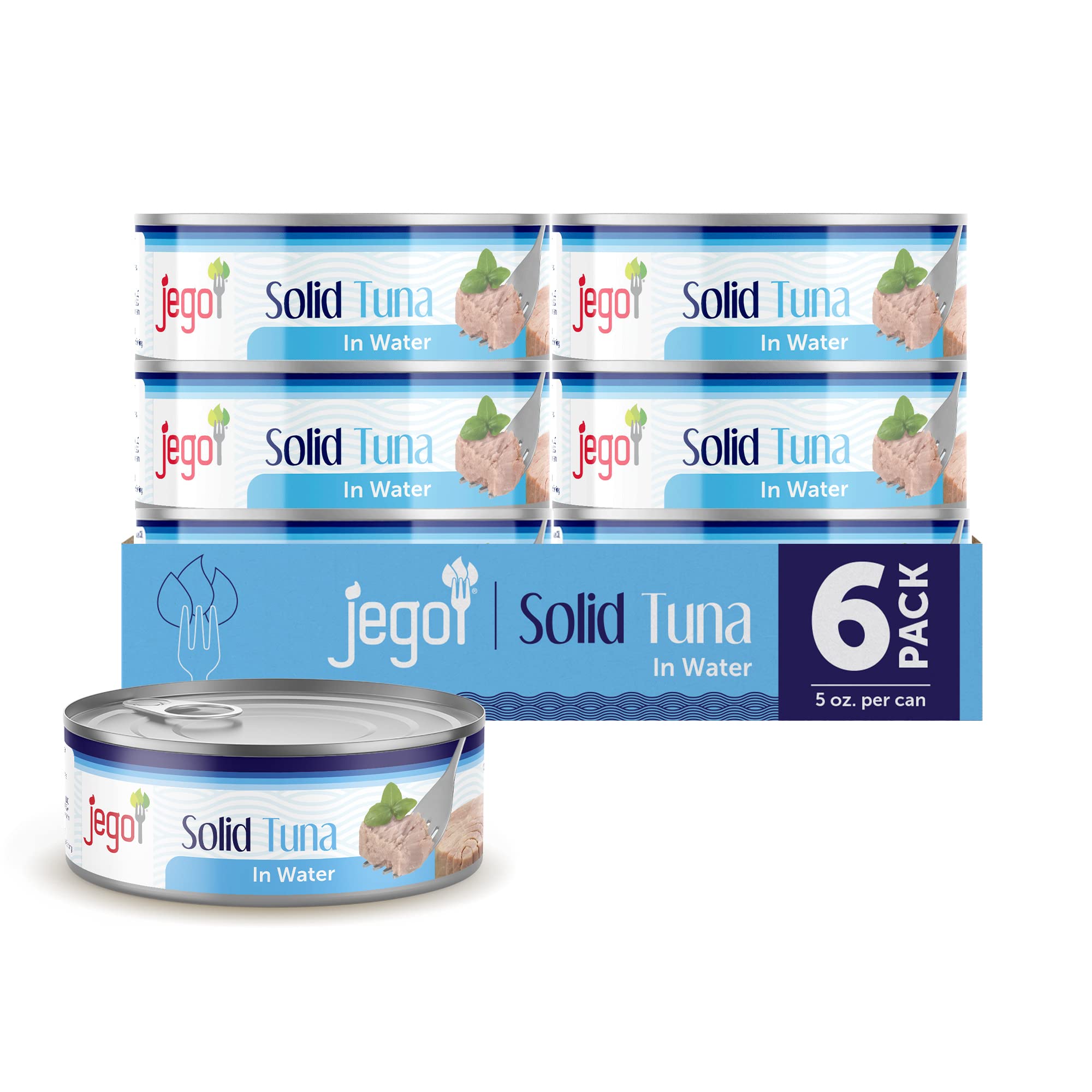 Jego Solid Tuna in Water | Wild Natural Catch Tuna | Keto | Low Carb | Gluten Free | Soy Free | Canned | Ready to eat | Pack of 6 | 5oz can