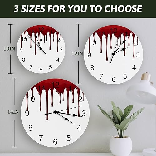 Miniatura 7 de Reloj de pared silencioso sin tictac, decoración del hogar, de terror de Halloween, esfera de número de 10 pulgadas, funciona con pilas, movimiento