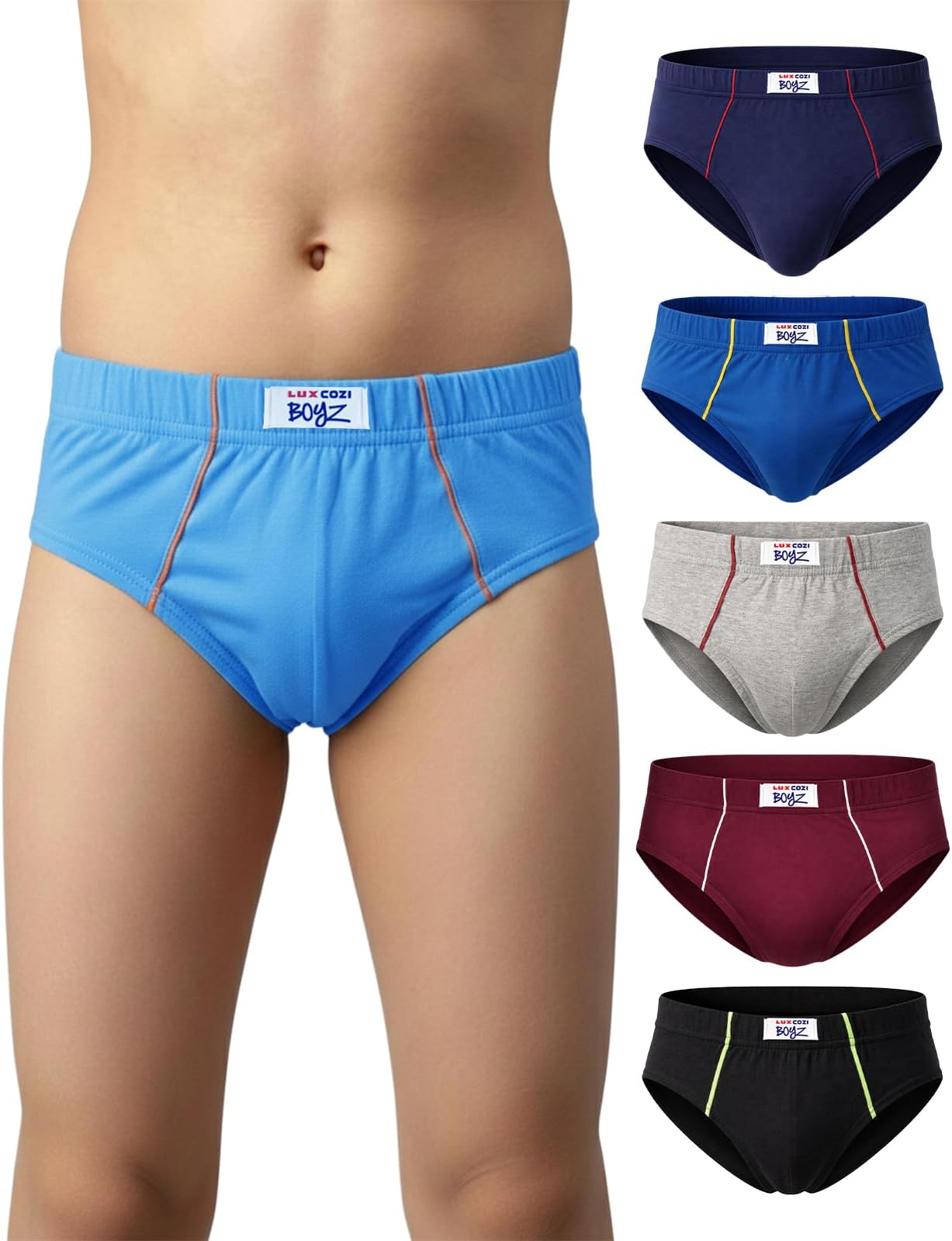 Lux Cozi Boy's Super Combed Cotton Inner Elastic Solid Brief with Ultra Soft Waistband | Brief for Kids | Pack of 6