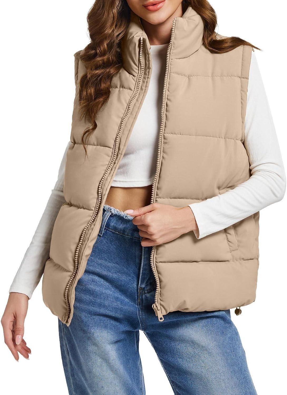 Polu Puffer Vest Women Zip Up Stand Collar Sleeveless Puffer Vests Oversized Padded Gilet Jacket - Image 4