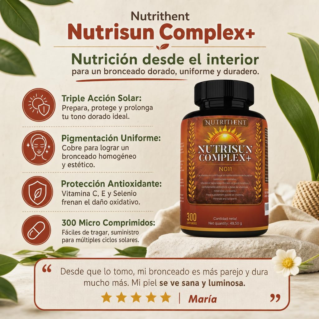 300 Micro Comprimidos Acelerador Bronceado con Betacaroteno, Cobre, Selenio, Licopeno, Extracto Seco de Tomate, Vitamina C,D,E,B | Mantiene y prepara la piel Dorada.