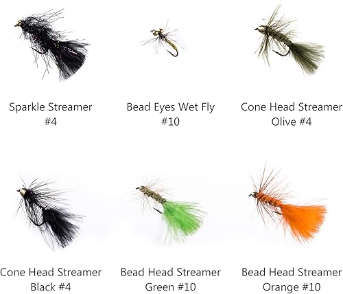 Miniatura 5 de Bassdash Fly Fishing Flies - Kit de moscas para pesca con mosca, caja con moscas de pesca surtidas de 36, 64, 72, 76, 80 y 96 piezas de moscas secas