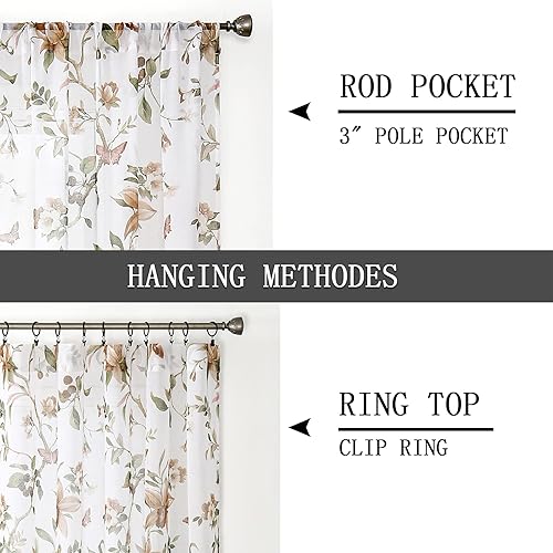 Miniatura 5 de Tollpiz Cortinas traslúcidas con estampado floral de cerezo y mariposa, cortinas para sala de estar, cortinas con bolsillo para barra, aspecto de