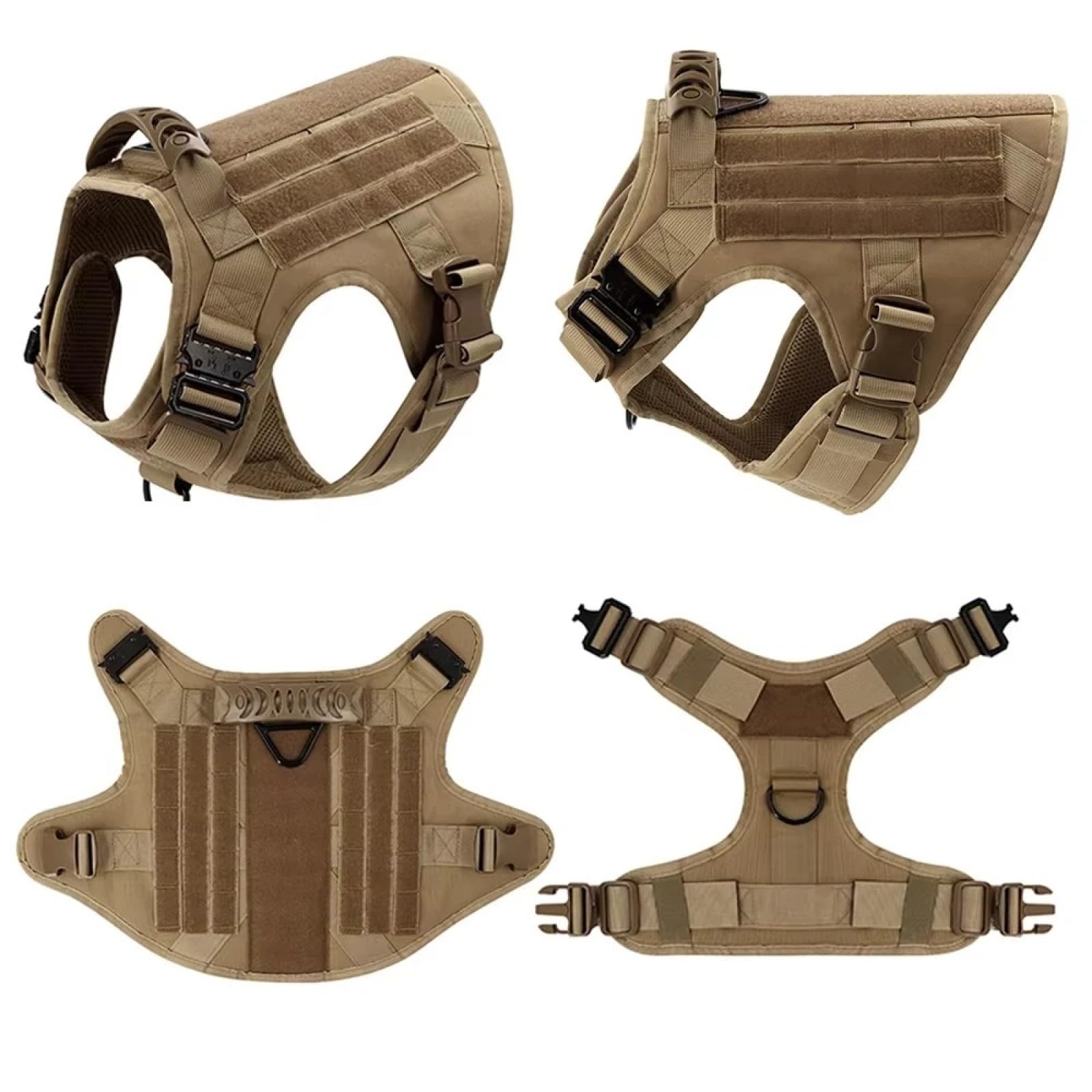 Pettorina Da Addestramento Tattica Militare In Nylon Regolabile Con Maniglia Di Controllo Per Bulldog Francesi Pastori Tedeschi Malinois, Khaki,XL