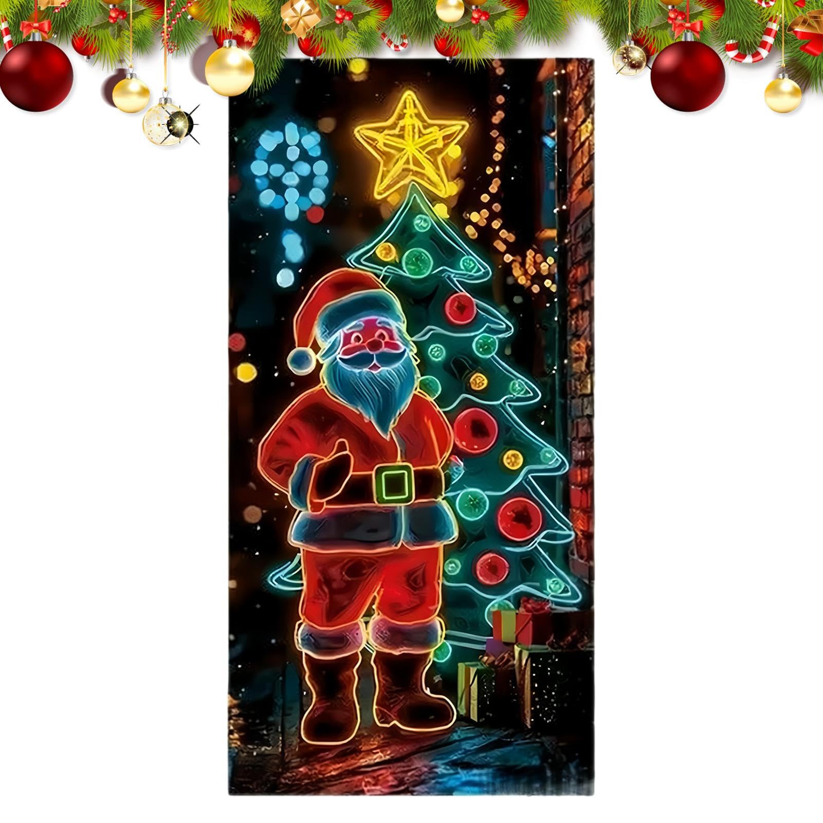 Décoration pour porte de Noël avec Père Noël : grand format pour fête