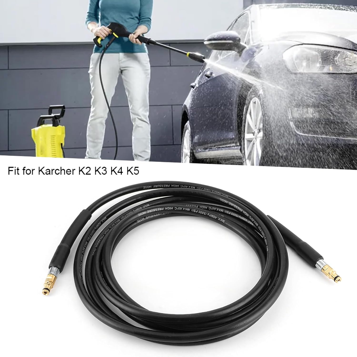Greensen Pressure Washer Cleaning Hose, Pressure Washer Se High Tensile Steel Wire Braid Hose, Electric Pressure Washer Se Model # By02-Bp-S for K2 K3 K4 K5, 6M/19.69Ft, 0Psi, 60°C with Rubber