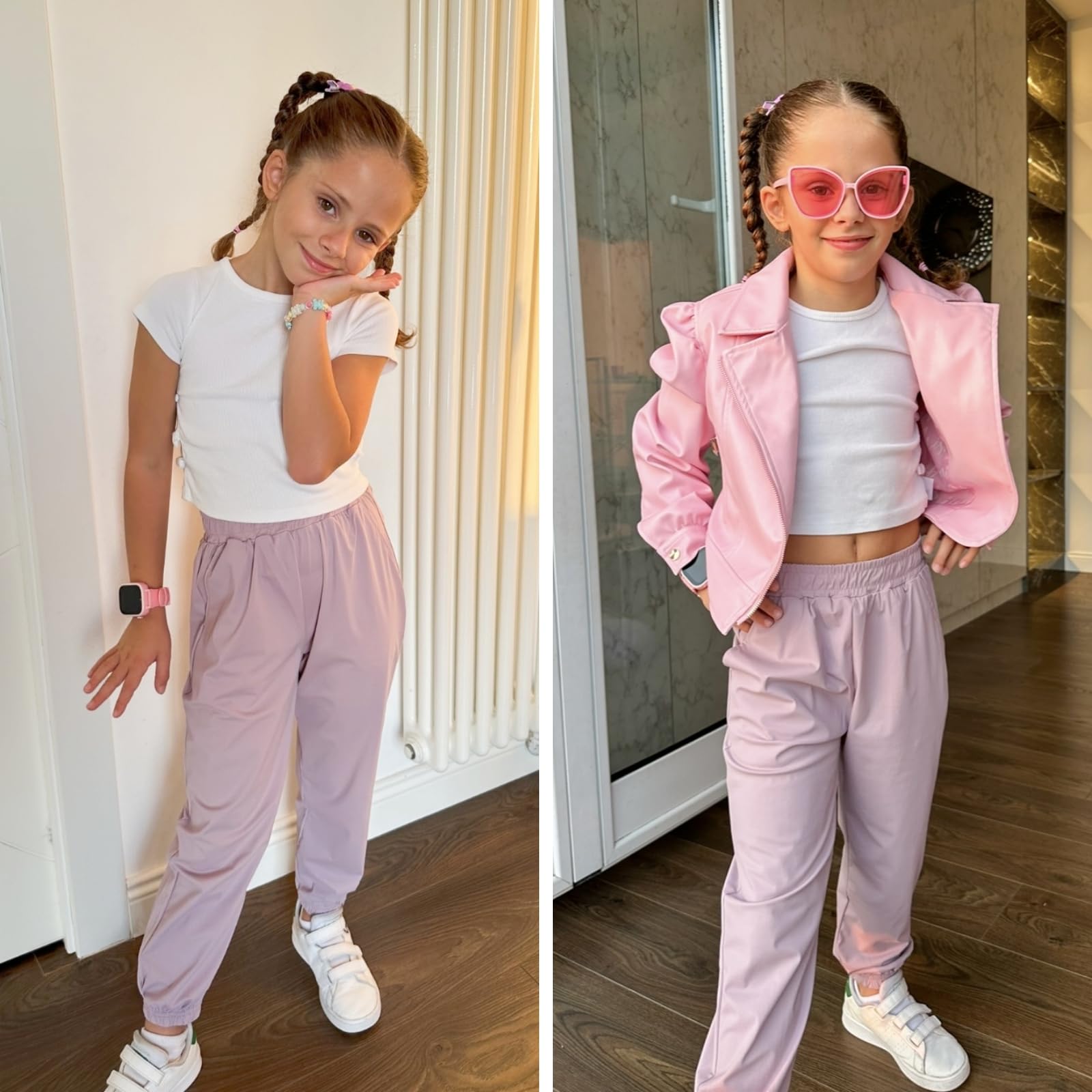 Rolanko Pantalon de jogging soyeux pour filles avec poches, séchage rapide, pantalon athlétique léger pour vêtements de sport décontractés