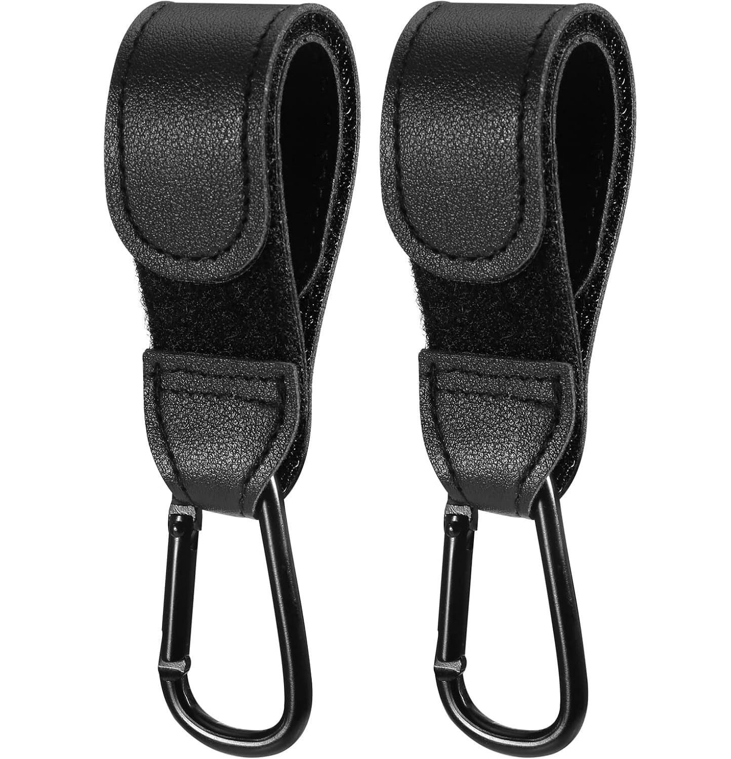 Store2508 Pack of 2 Hanging Hook for Stroller Pram Adjustable Hanging Clip PU Leather with Quick Release Carabiner Buckle-image-3