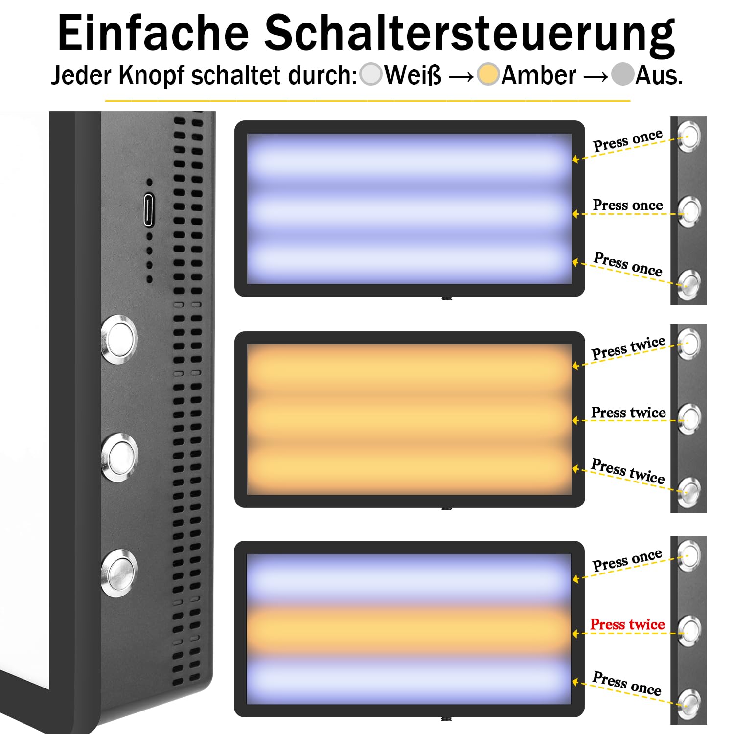 Super PDR Dellen Reparaturset Auto – PDR Lampe mit eingebauter Batterie, USB- und Batterie-Modus, verstellbares Weiß-Gelb Licht – Dellenreflektorboard für Karosserie-Dellen und Auto Dellen Reparatur