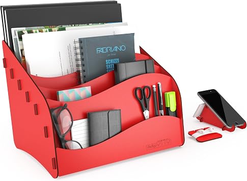Wavy Masa st  Organizer A4 Ka t Kalemlikli Evrak Raf  Mini Kitapl k K rm z