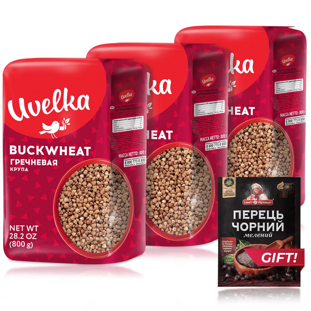 Uvelka Buckwheat Groats Extra, 800g, Pack of 3 + Ground