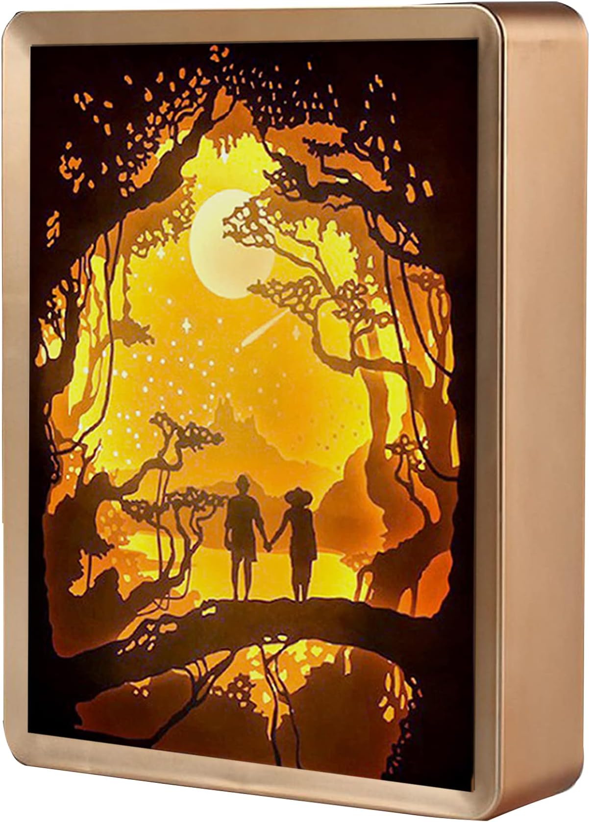 WOMHOPE Valentine's Day Gift 3D Papercut Light Boxes Frame Night Lights Paper Sculptures Night Lamp of Creative Shadow Paintings (Good Night)
