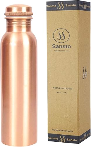 Hecho a mano martillado tradicional indio 100% puro sólido cobre botella para yoga, deportes, al aire libre, uso diario, jarra ayurvédica ayurvédica