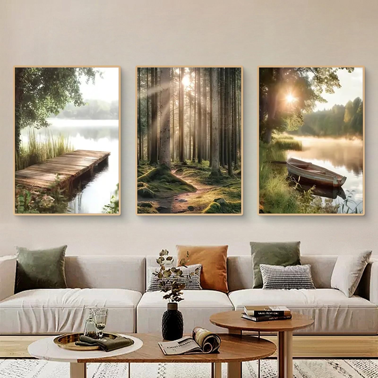 AMOSIJOY Set of 3 Nature Landscape Poster Prints, Modern Wall Pictures Canvas Picture Set, Modern Wall Decor for Living Room, Bedroom, Unframed (50 * 70cm)