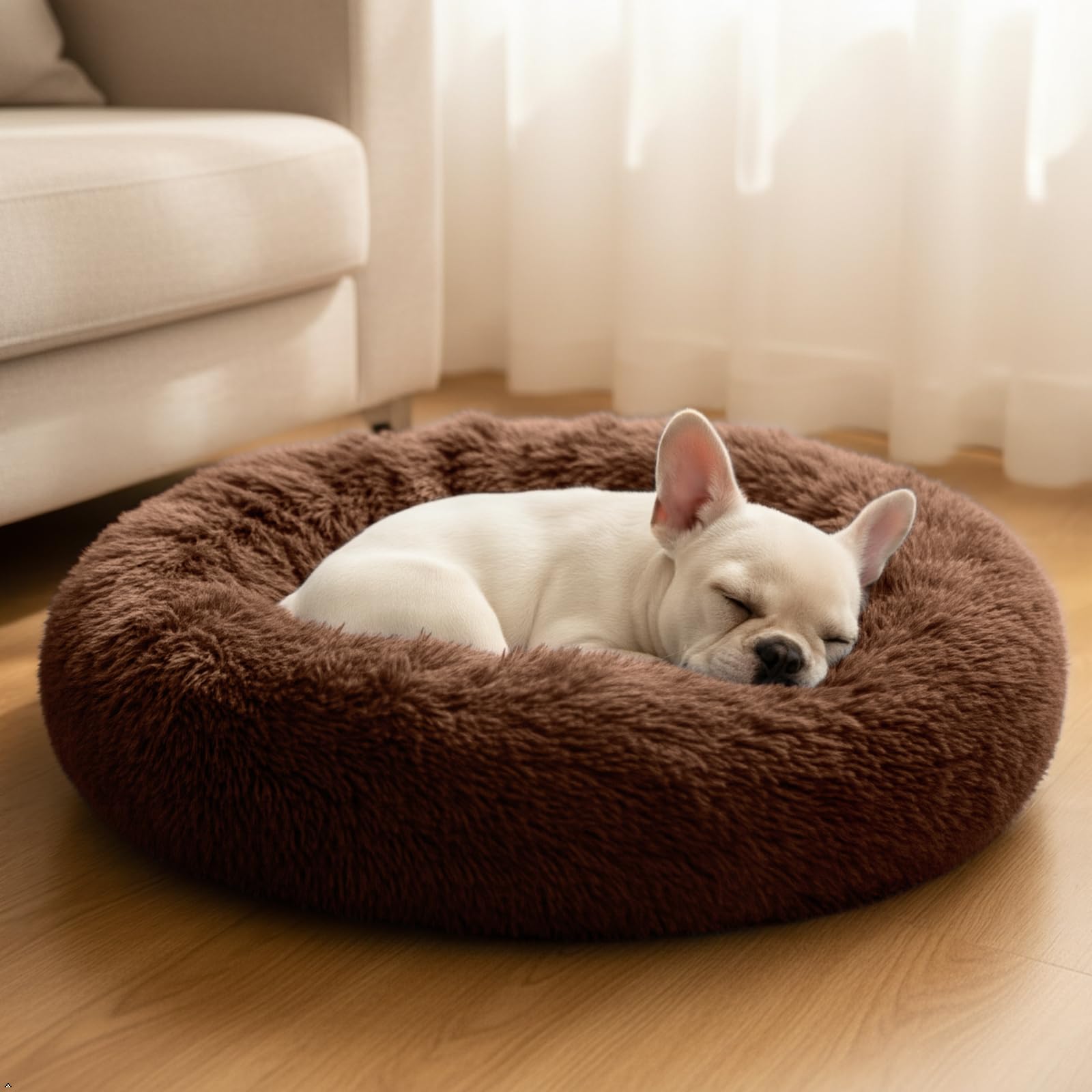 Comfort Donut Dog Bed for Small Dogs, Cat Bed & Pet Bed for Indoor Use, Medium Size with Soft Plush, Round Dog Beds for Large Dogs and Cats(Coffee,36'