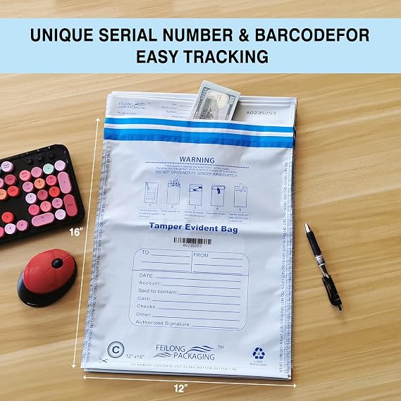 100Pcs 12x16 Bank Deposit Bag - Tamper Evident Security Bags - Cash Money Bags with High Level Security Seal - White Security Pouch - Opaque 2.8 Mil Plastic
